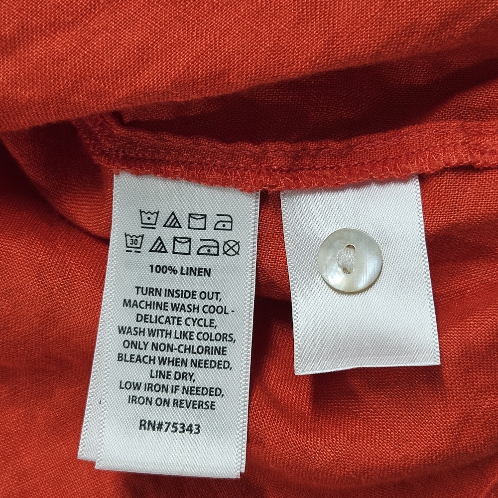 Sigrid Olsen Button Up Shirt Linen Plus 2X Rolled Tab Sleeve Coastal Lagenlook - Picture 10 of 11